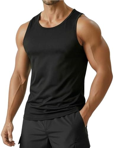 PINSPARK Mens Tank Tops Summer Quick Dry Athletic Sleeveless Shirts UPF 50+ Gym Workout Running Beach Muscle Tee Breathable Black - Image 1