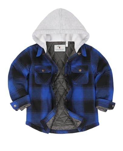 ZENTHACE Boys Quilted Hooded Flannel Plaid Jacket School Days Uniform Snap Lightweight Coat Midnight Blue M - Image 1
