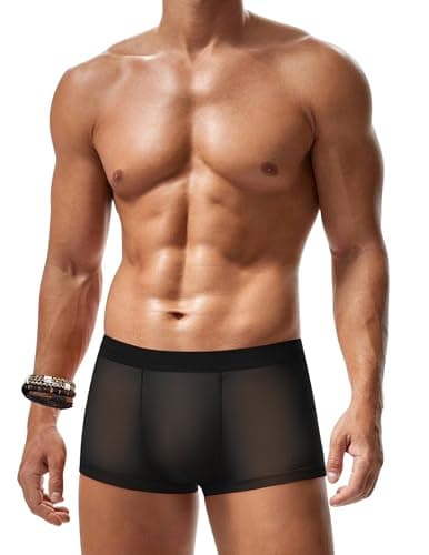 Avidlove Mens Underwear Trunk Breathable Mesh Boxer Briefs Sexy Lingerie Boxer Shorts for Men Black XXL - Image 1