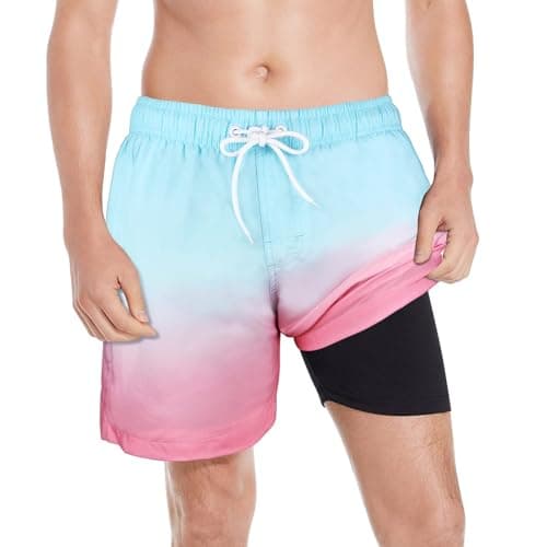 MILANKERR chubbies Mens Swim Trunks Gradient Color Beach Shorts with Inner Compression Shorts Lining Swimsuit - Image 1