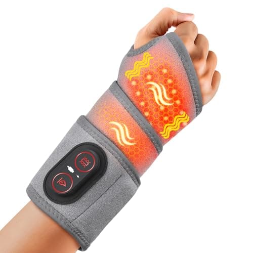Cordless Wrist Heating Pad for Pain Relief, Wrist Massager for Carpal Tunnel, Heated Wrist Wrap Brace for Arthritis, Red Light Therapy Wrist Brace with 3000mAh Rechargeable, Gray - Image 1