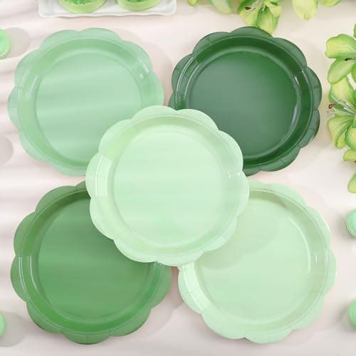 NatNarr 48 Pcs Sage Green Scalloped Paper Plates, 9" Disposable Dessert Dinner Plates Sage Green Cute Party Supplies for St. Patrick's Day Bridal Baby Shower Wedding Tea Party - Thumbnail 2