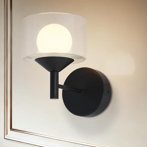 TYhogar Modern Black Wall Sconce,Bedroom Wall Lights with Clear Glass,Up and Down Sconces Wall Decor,Hardwired Hallway Light Led Wall Sconce Indoor Wall Lamp for Living Room,Bathroom Mirror,Kitchen