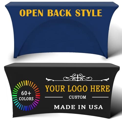 YOUYINYOU Personalized Spandex Table Cloths with Logo Shipping Next Day 4/5/6/8/10FT for Business Tradeshow Events Company Shop Other Important Events (5 FT, Open Back) - Image 1