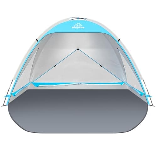 Wolfwise Beach Tent Sun Shelter for 4 Person with UPF 50+ UV Protection, Sun Shade Beach Tents with Extendable Floor for Privacy, 3 Ventilated Mesh Windows & Carrying Bag, 95 ''x65''x55'', Blue - Image 1