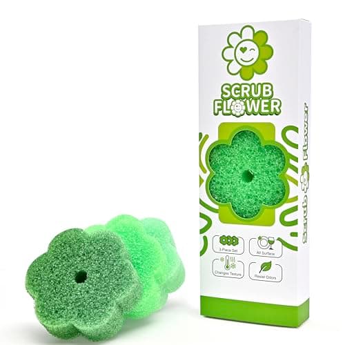 Scrub Flower Temperature Sensitive Sponges -Non-Scratch Scrubbers for Kitchen & Home - Firm in Cold & Soft in Warm Water - Odor Resistant Color-Coded Dish Sponges (Garden Mint, 3 Count) - Image 1