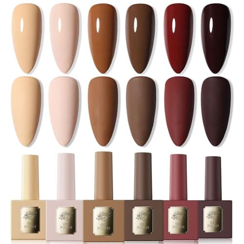 GELLAKTIK 6Pcs 12ml Gel Nail Polish Set with Nude Brown, Gel Polish Kit for Salon DIY at Home, Soak Off LED UV Gel Nail Polish, Gifts for Women Girls - Image 1