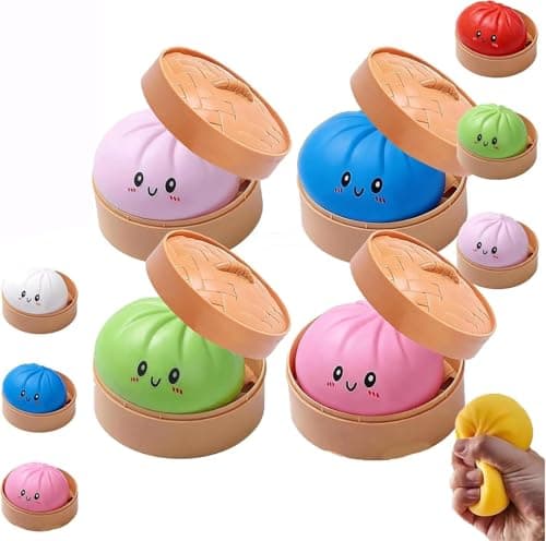 Giant Mystery Dumpling Squishy, 4 Inch Jumbo Dumpling Stress Ball, Squishy Bun, Anxiety Relief Fidget, Soft Squeeze Decompression Dough for Adults Classroom Prizes & Party Favors(4pc)