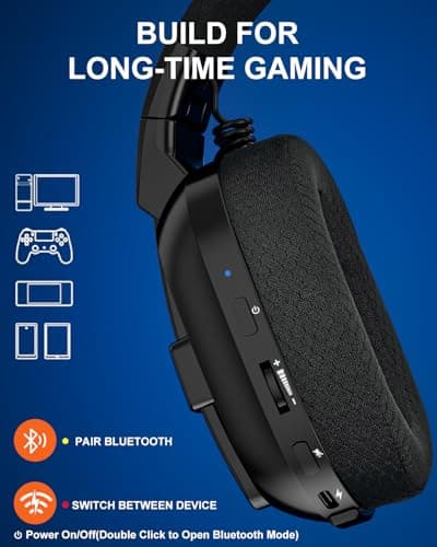 Jeecoo 2.4GHz Wireless Gaming Headset with Microphone for PC PS5 PS4, Bluetooth 5.3 Gaming Headphones with Noise Canceling Mic for Laptop, Mobile, Mac, Stereo Sound, 50+Hr Battery, Low Latency - Thumbnail 6