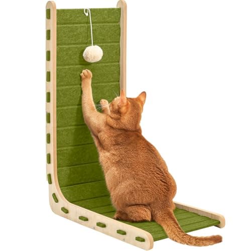Nxwjoy Cat Scratch Pad Felt Cat Scratcher for Indoor Cats Scratching Board Scratchers for Large Cat Scratch Furniture Protector with Ball Kitten Toys L Shape 26.8 Inch Green - Image 1