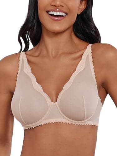 zossav Sexy Bras for Women Mesh Sheer Bralette Lace Trim See Through Unpadded Bra 32C - Image 1