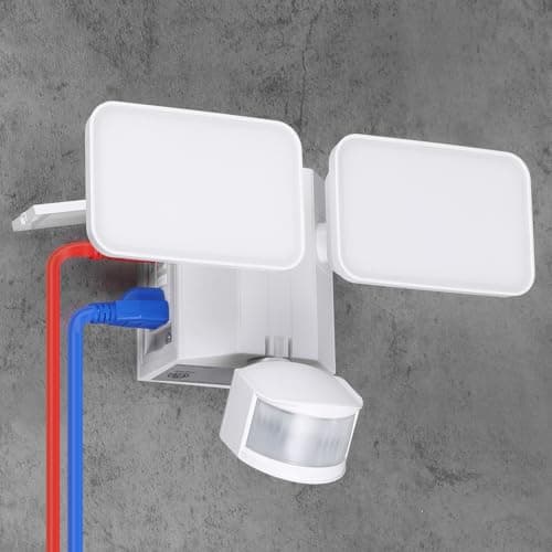 LEONLITE 28W LED Security Light with GFCI Outlets, Motion Sensor & Dusk to Dawn Flood Lights Outdoor, Adjustable 2-Head, Wet Location, 5000K Daylight, ETL Listed, White - Image 1