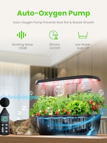 litokam Hydroponics Growing System Kit, 15-Pod Indoor Herb Garden Planter with 24W Grow Light & APP Control, Indoor Gardening System with 2 Grow Modes, Quiet Pump & 24H Timer - Thumbnail 6