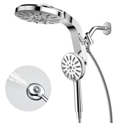 INAVAMZ High Pressure Rain Shower Head with Handheld Combo, Magnetic Dual Shower Head, 8 Spray Handheld and Rainfall Showerhead, Adjustable Angle, Detachable Handheld with Power Jet Silver