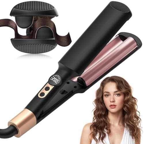 Waver Curling Iron Hair Crimper 3/4 Inch, Ionic Deep Waver Hair Curler Tool, 5 Temp Dual Barrel Mini Portable Curling Wand, Dual Voltage, Anti-Scalding Fast Heating for Short and Long Hair