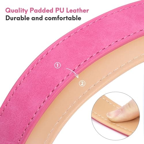 Jumpress Leather Dog Collar for Small Medium Large Dogs, Soft Padded Dog Leather Collar with Heavy Duty Gold Buckle, Durable & Comfortable for Puppy Dogs Daily Walking (Hot Pink, XS) - Thumbnail 6