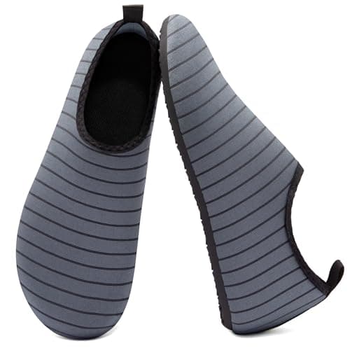 Metog Unisex Water Shoes Quick-Drying Beach Aqua Shoes for Women Men Gray Stripe 10.5-11.5 W/ 9.5-10.5 M US - Image 1