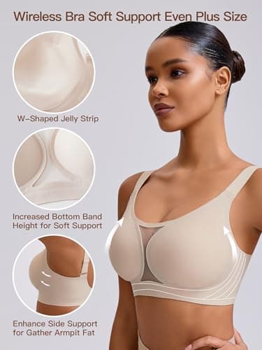 Tupirel Women's Plus Size Jelly Wireless Push Up Bra - Full Coverage T-Shirt Bralette, Comfortable Everyday Wear,Beige,4XL - Thumbnail 3