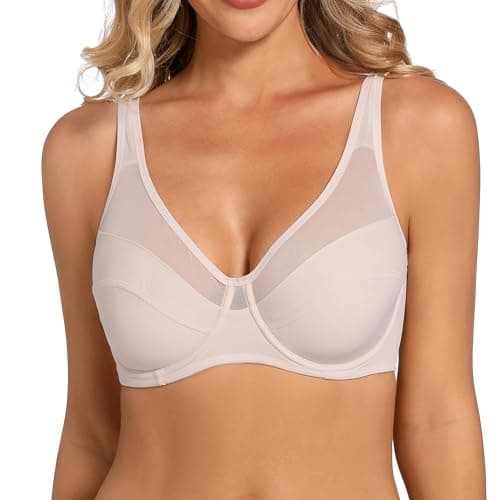 Lunanewook Women's Plus Size Lace Bras Minimizer Underwire Full Coverage Comfort Everyday Bra Champagne - Image 1