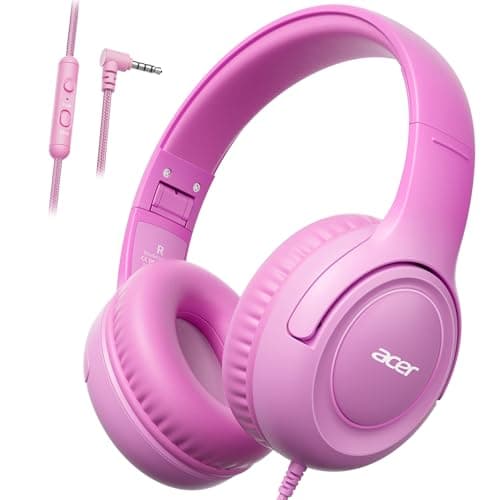 acer Kids Headphones - 85/94dB Volume Limiter, Foldable Wired Over Ear Headphones for Travel, 3.5mm Jack, Toddler Headphones for School, Travel, iPad, Tablet, Pink Gradient, HK03