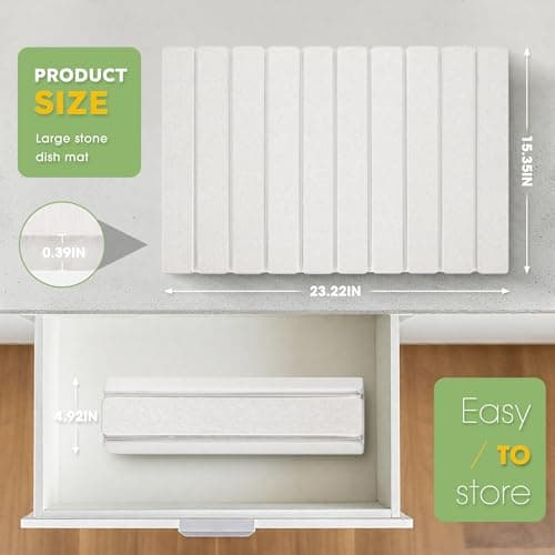 HABUTWAY Large Stone Dish Drying Mat for Kitchen Counter Quick Dry Collapsible Diatomaceous Earth Dish Drying Mats Water Absorbent Drying Mat for Dishes Bottles Cups Foldable (WHITE, 24"L×16"W) - Thumbnail 3