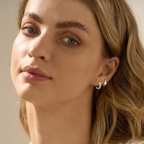 Small Gold Hoop Earrings Set for Women, 14K Gold Plated Lightweight Earrings Sets for Multiple Piercing, Hypoallergenic Huggie Hoops Earrings for Women Jewelry - Thumbnail 4