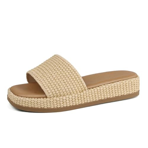 Celbreez Platform Sandals Women Espadrilles Wedges for Women Raffia Summer Sandals 2026 Slip On Low Wedge Slide Straw Comfortable Cute Beach Vacation Shoes Casual Daily Outfit Apricot - Image 1