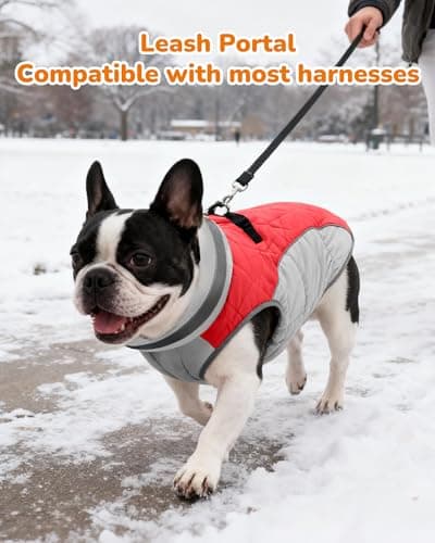 Aokown Dog Winter Coat for Medium Dogs, Adjustable Puppy Warm Jackets in Cold Weather, Reflective Pet Fleece Vest with External Attachment Points, Zippered Cold-Weather Dog Winter Clothes, M Red - Thumbnail 4