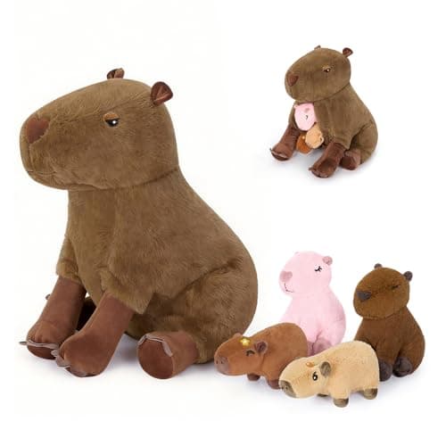 Ditucu 5Pcs Capybara Stuffed Animal Mommy 15.7 inch with 4 Mini Babies 5.5 inch Family Set Cute Plushies Toys Gifts for Kids - Image 1