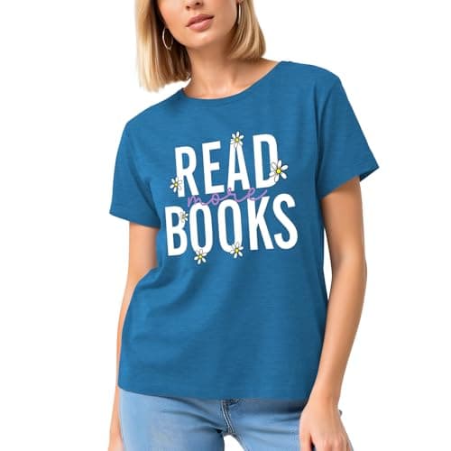 Reading Teacher Shirt Women-Cute Read More Books Short Sleeve Library Book Lovers Daisy Tee Tops - Thumbnail 3