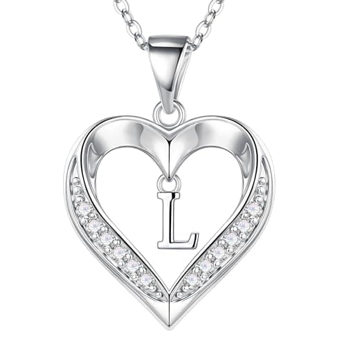 Turandoss Heart Necklace with Letters for Women - Trendy 14K-White-Gold-Plated CZ Heart Initial L Pendant Necklace, Non Tarnish Waterproof Jewelry for Women - Image 1