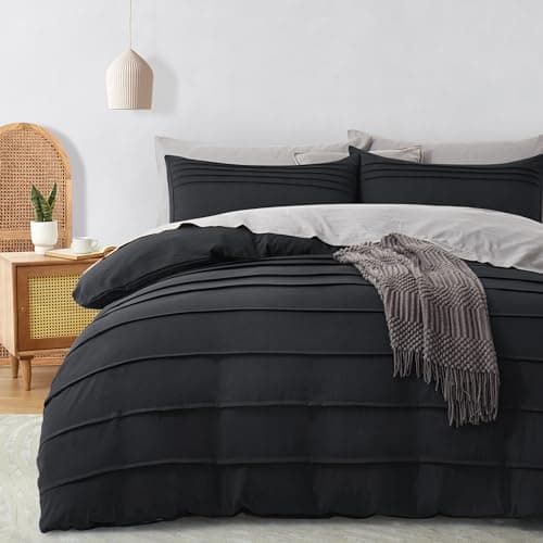 Oli Anderson Black Duvet Cover King Size - Pleated King Duvet Cover, 3PCS Soft and Breathable Textured Bedding Set with Zipper Closure(Black,104"x90") - Image 1