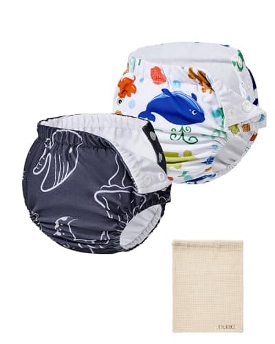 Durio 2PCS Reusable Swim Diapers - Baby Swim Diapers Adjustable Washable Newborn Infant Diaper Soft Water Diaper for Swimming Lessons with a Mesh Bag 2-3T - Image 1