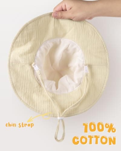HONGTEYA Baby Sun Hat Muslin Wide Brim Toddler Girl Beach Bucket Hat - Thumbnail 4