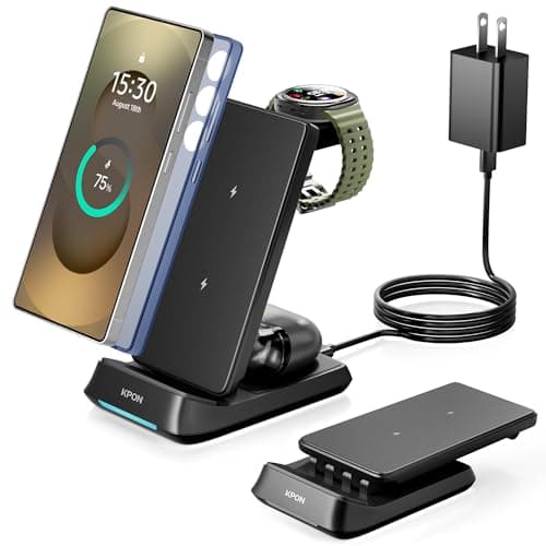 KPON 3 in 1 Charging Station for Samsung, Wireless Charger for Thick Cases, Foldable Phone and Watch Charger Stand for Galaxy S25/S25 Ultra/S24/Z Fold/Android Devices, Galaxy Watch and Earbuds - Image 1