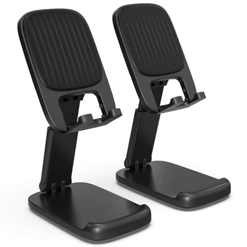 2 Pack Cell Phone Stand for Desk, iPad Stand [Height Adjustable & Upgraded Stable Base] Foldable & Non-Slip Silicone Pad Phone Holder, iPhone Stand for All Smartphones, iPad | Office Desk Accessories - Image 1