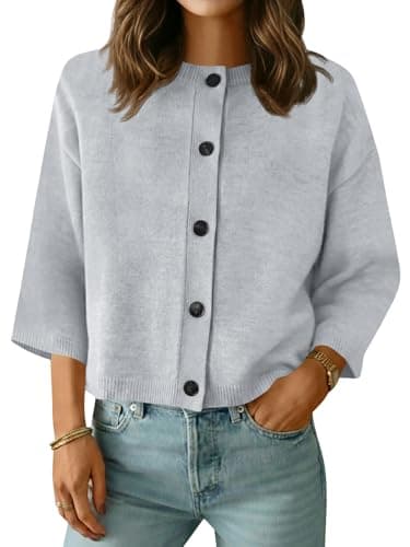Saodimallsu Womens Short Sleeve Cardigan Sweaters Crew Neck Button Down Lightweight Casual Summer Knit Tops - Image 1
