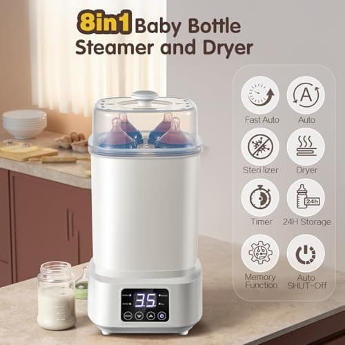 Baby Bottle Steamer and Dryer: 8 in 1 Compact Electric Steam - Portable for Travel and Home Use - for Baby Bottles Pacifiers Breast Pump Parts and Other Newborn Essentials BPA Free Auto Shut Off - Thumbnail 2