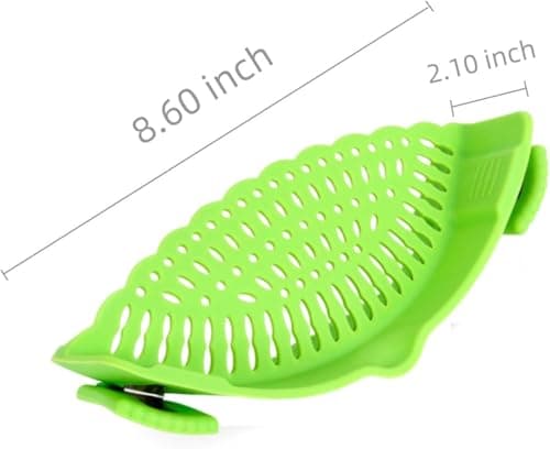 Clip On Strainer Silicone for All Pots and Pans, Pasta Strainer Clip on Food Strainer for Meat Vegetables Fruit Silicone Kitchen Colander (Green) - Thumbnail 2