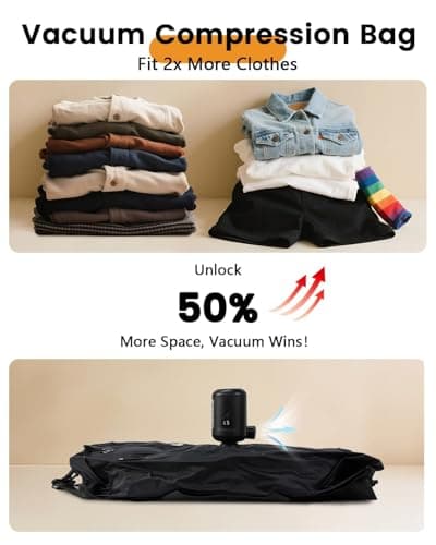 2Pack Vacuum Seal Bags For Clothing Travel With Wireless Pump | Waterproof Reusable Compression Bags with Shoulder Strap for Luggage and Suitcase, Space Saver Vacuum Seal Packing Cubes for Clothes - Thumbnail 5