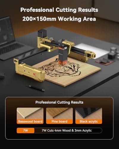 Artilume Laser Engraver Portable Laser Cutter Foldable Laser Engraving Machine for Small Business 200x150mm Working Area for Wood Leather Acrylic Coated Metal–DIY & Crafting T1-7000mW - Thumbnail 3