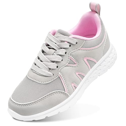 Stelle Kids Sneakers Girls Tennis Shoes Non-Slip Lightweight Breathable Athletic Sports Running Shoes(Light Grey,1ML) - Image 1