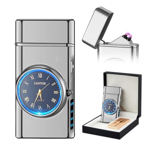 RSBYE Electric Lighter USB Rechargeable Lighters Flameless Electric Lighter Windproof Dual Arc Lighter with LED Battery Indication for Candles, Outdoor Camping, Fireworks (Silver, 220mAh), HF2212 13 - Image 1