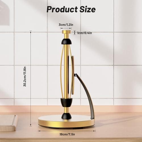 VEHHE Paper Towel Holder Countertop, Paper Towel Holder with Spring Activated Arm and Damping Effect, Simply Tear Paper Towel Stand for Bathroom and Kitchen (Gold) - Thumbnail 4