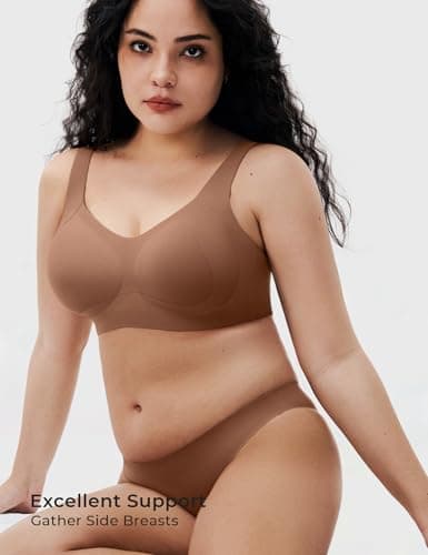 Lehoba Seamless Bras for Women, Wireless Supportive Bra Comfortable No Underwire Full Coverage Push Up Bra Chocolate - Thumbnail 3