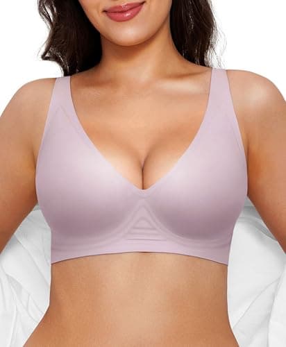 Wireless Bras with Support and Lift Seamless Womens Bras Comfortable Bra No Underwire Comfy Tshirt Push Up Bralettes Deep V Purple - Image 1