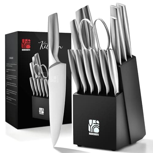 HAOCHUYI Premium Quality 14-Piece Knife Set with Block, Professional Chef Knife Set - Ultra-Sharp Kitchen Knives with Ergonomic Wood Handle, Ideal for Home, Outdoor, Camping, BBQ, and Gifts for Men - Image 1