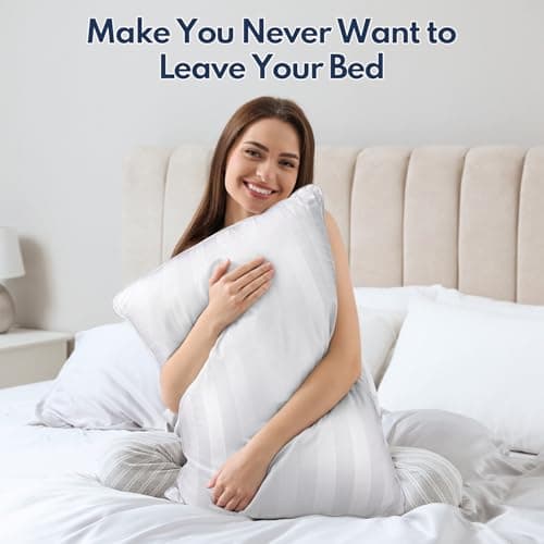 DIORIS Pillows Queen Size Set of 2 - Luxury Hotel Collection Bed Pillows for Sleeping, Supportive Side Sleeper Pillow, Fluffy Down Alternative Microfiber Filled for Back, Stomach Sleepers - Thumbnail 6