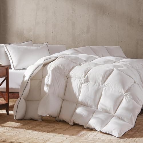 Richtry Goose Feather Down Fiber Comforter Queen Size, Fluffy Cotton Quilted White Duvet Insert, Ultra-Soft, Breathable, Luxury Bedding Comforter All Season Medium Warmth with Corner Tabs, 90x 90Inch - Thumbnail 3