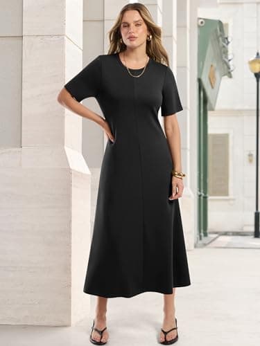 ANRABESS Womens Summer Maxi Dresses Casual Short Sleeve Elegant Classy Vintage 2026 Spring Flowy Cocktail Dress 80s Outfit Black Small - Thumbnail 2